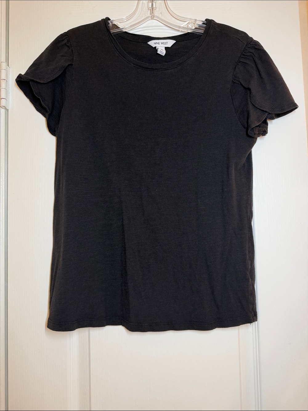Nine West Black Short Sleeve Ruffle Tee